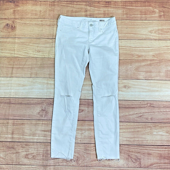 Mavi Women's‎ Adriana Ankle Mid Rise Super Skinny Stretch Size 27 White Frayed - Picture 1 of 11